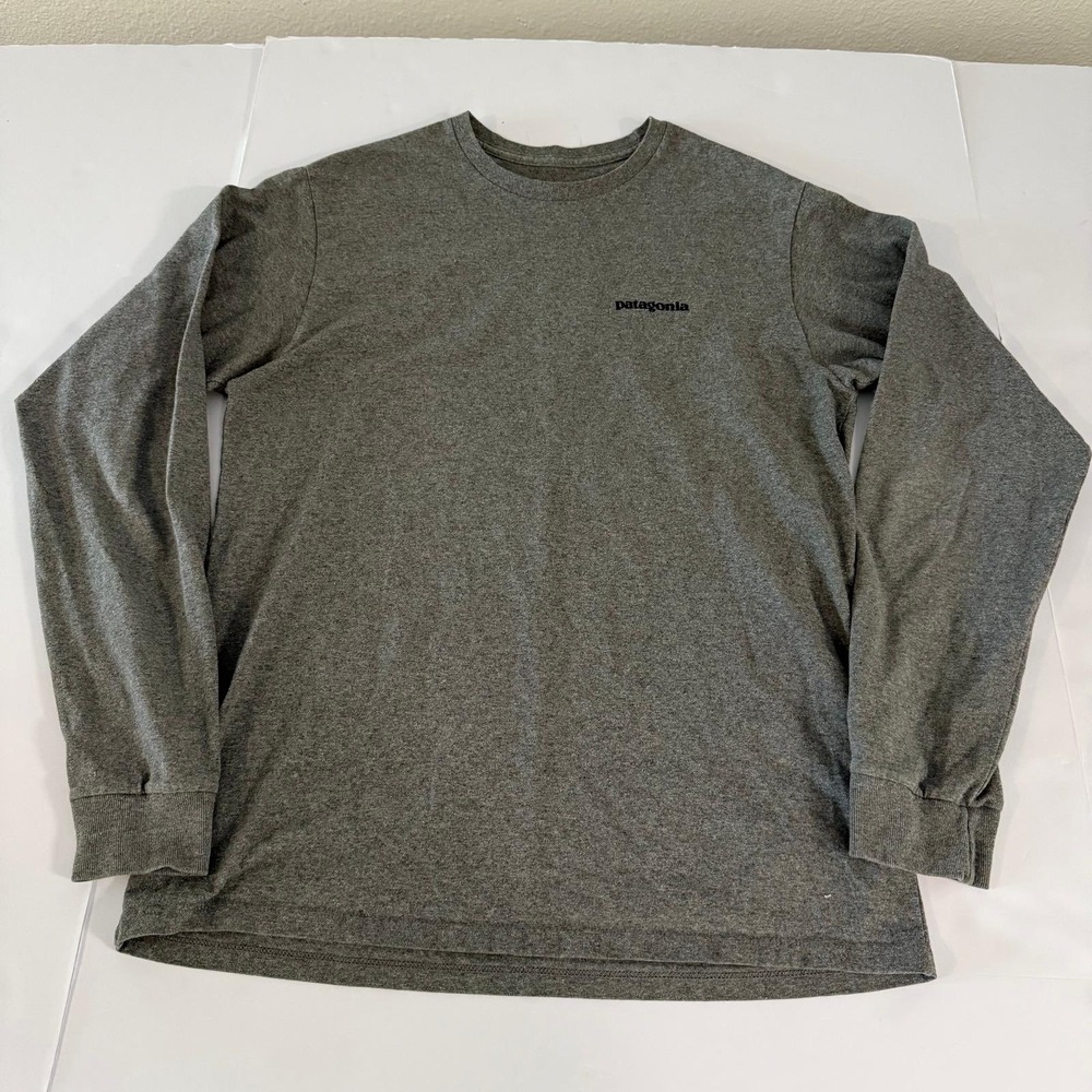 Patagonia Mens P-6 Logo Responsibili-Tee Long Sleeve Gray Shirt Small Regular